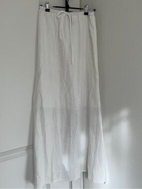 White Drawstring Linen Maxi Skirt